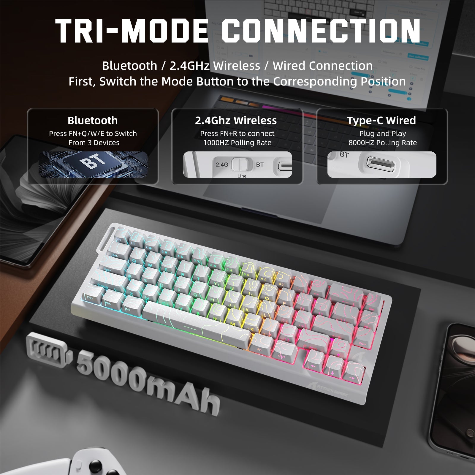 ATTACK SHARK X68PRO HE Wireless Rapid Trigger Keyboard Magnetic Switch