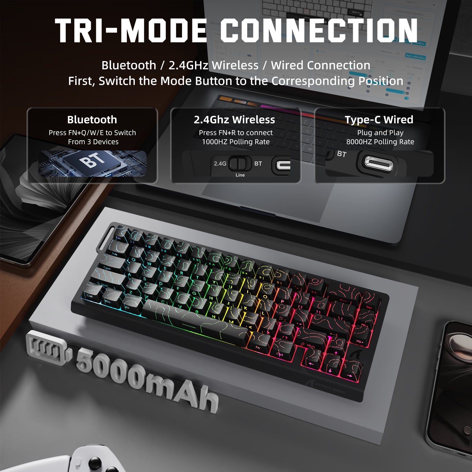 ATTACK SHARK X68PRO HE Wireless Rapid Trigger Keyboard Magnetic Switch
