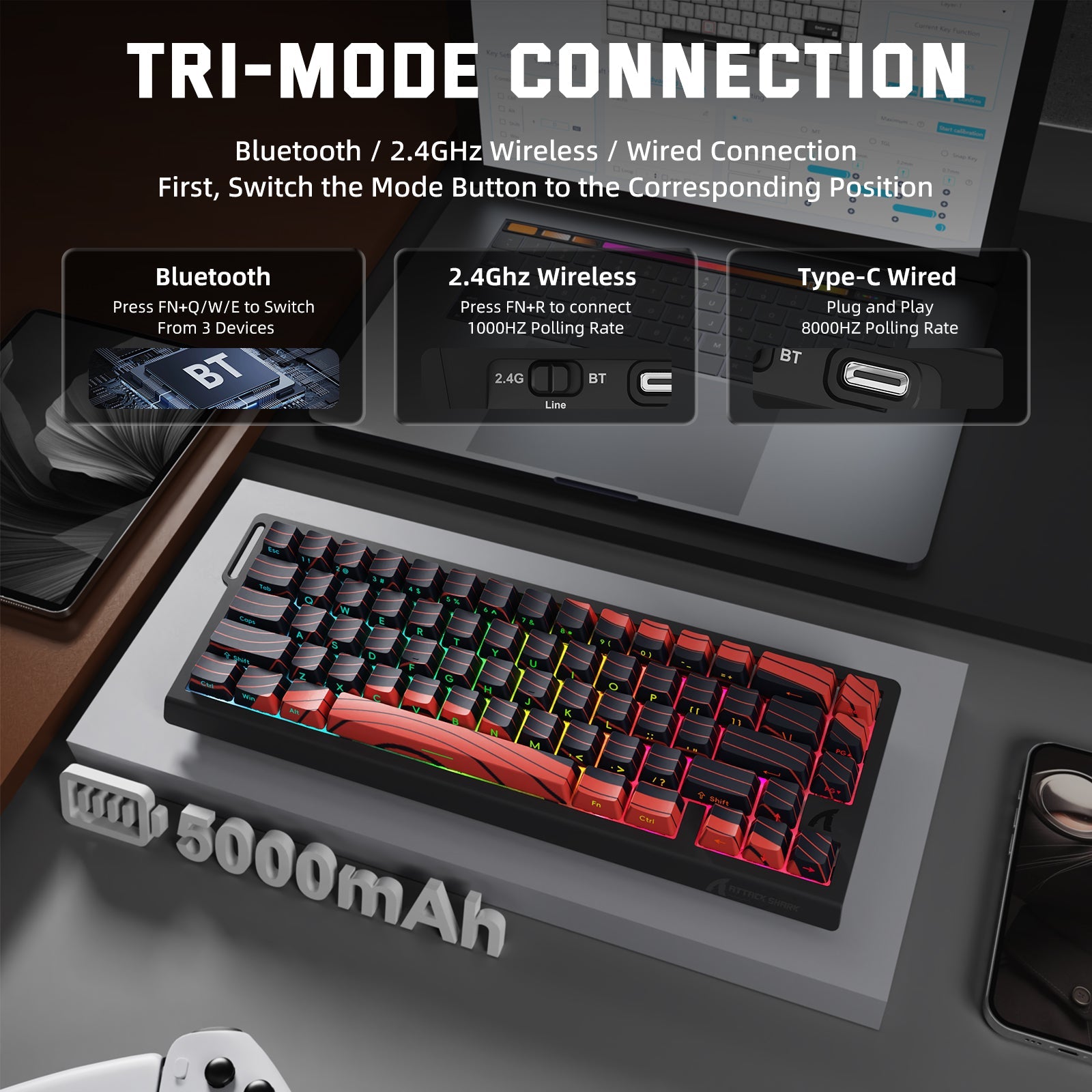 ATTACK SHARK X68PRO HE Wireless Rapid Trigger Keyboard Magnetic Switch