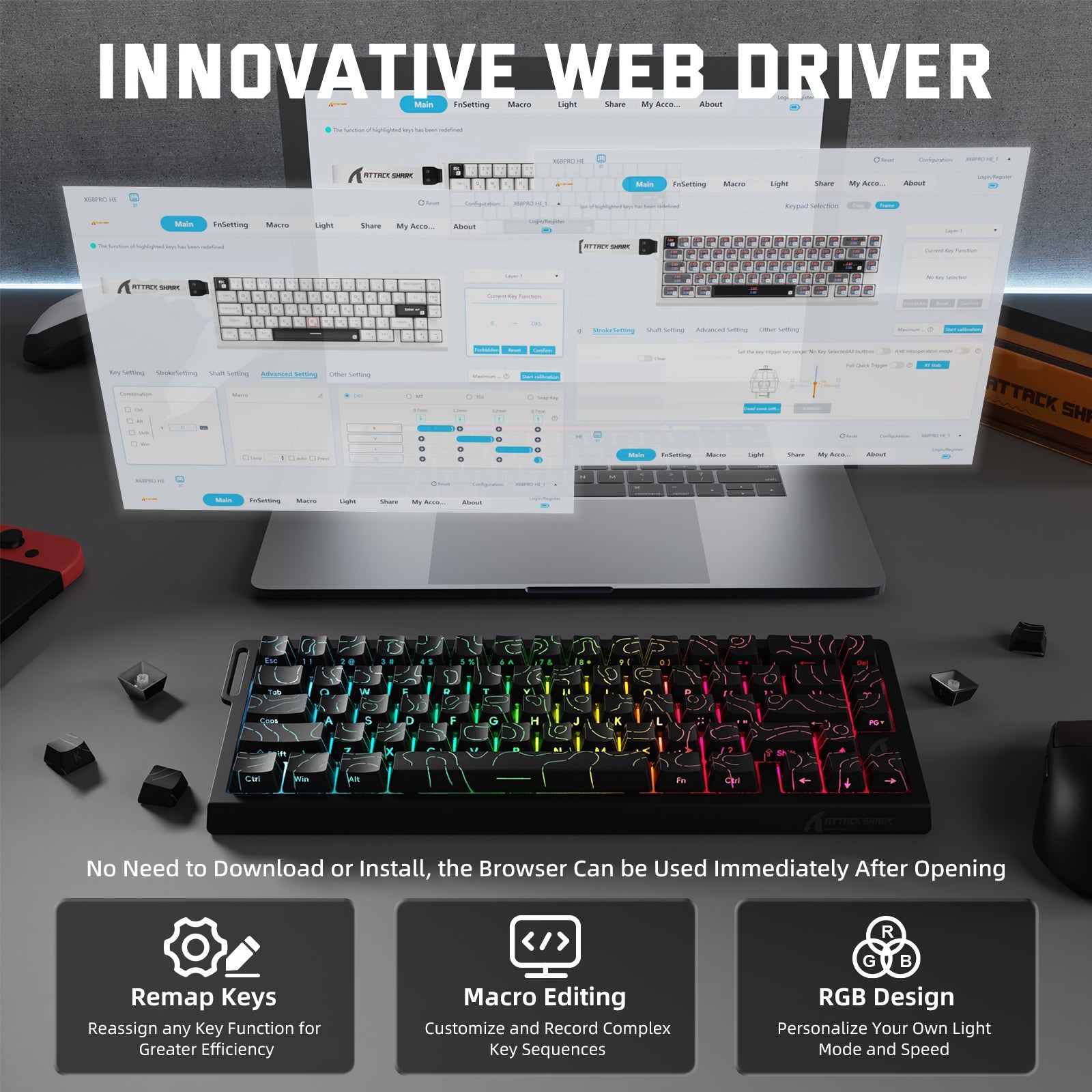 ATTACK SHARK X68PRO HE Wireless Rapid Trigger Keyboard Magnetic Switch