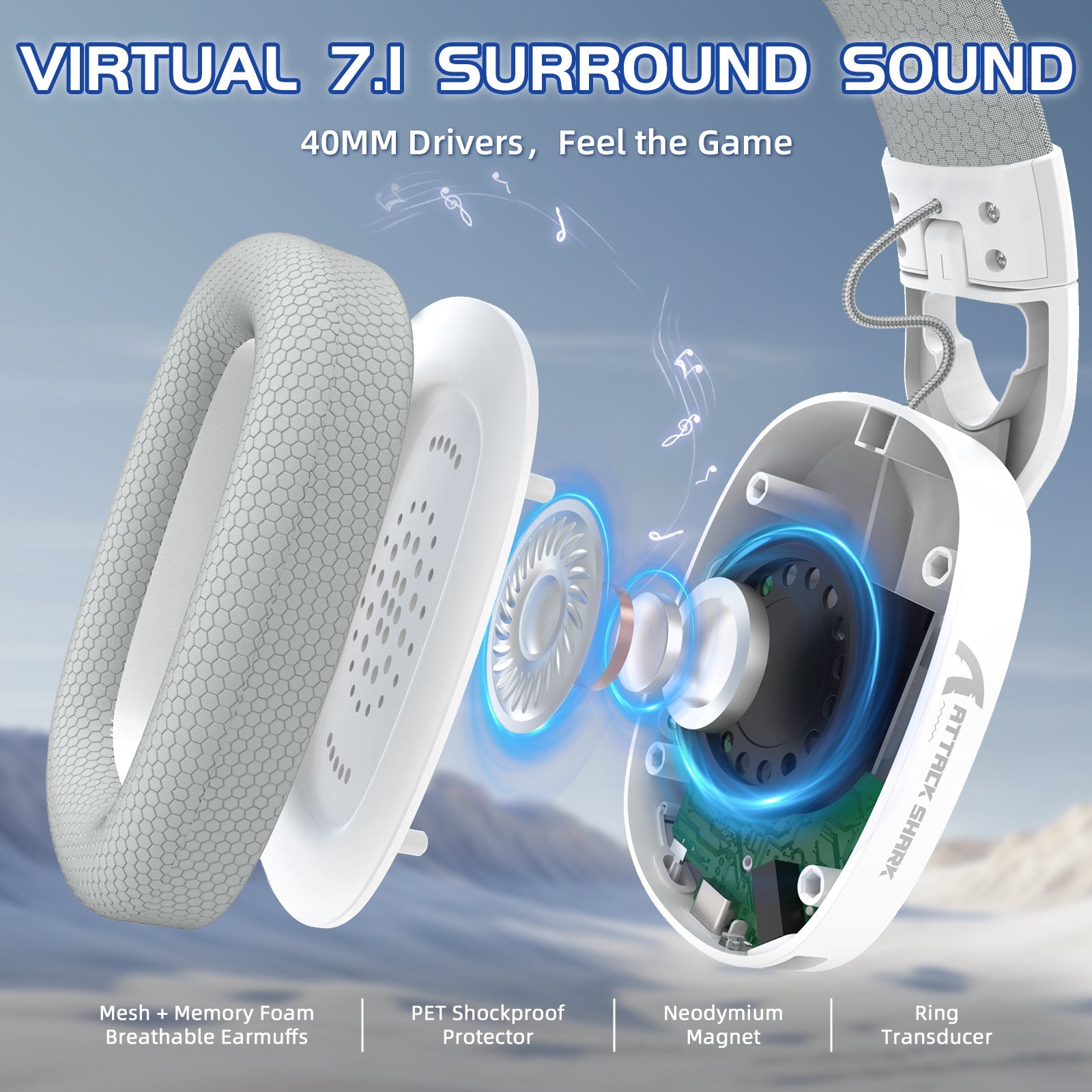 ATTACK SHARK L90 Foldable RGB Ultra-Light Tri-Mode Gaming Headset