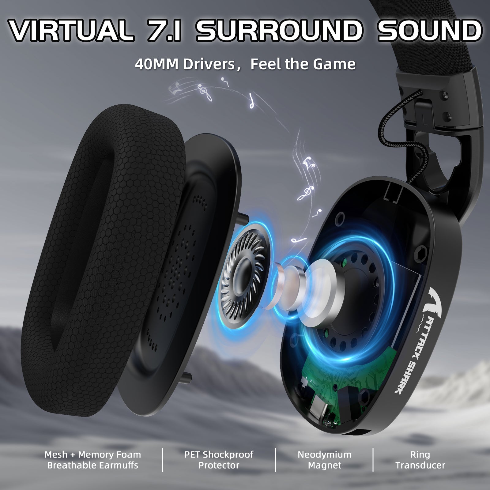 ATTACK SHARK L90 Foldable RGB Ultra-Light Tri-Mode Gaming Headset